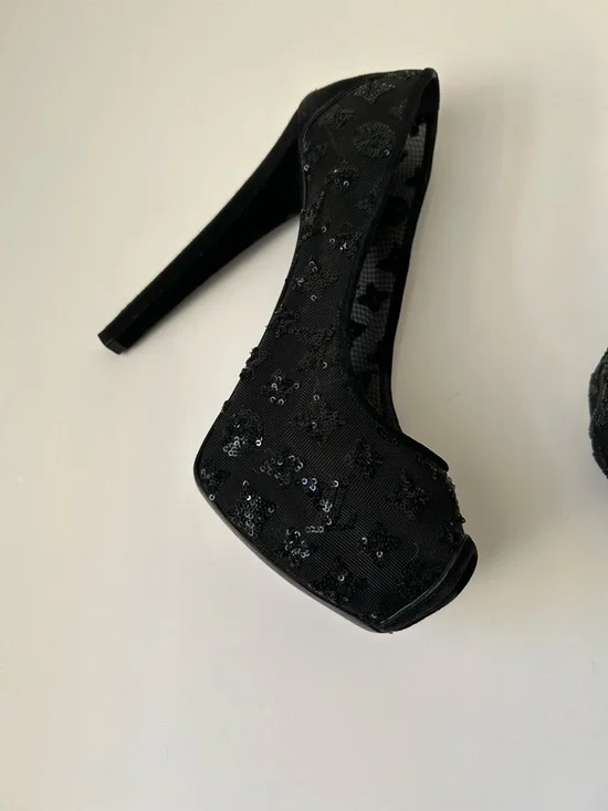 Louis Vuitton Black Sequin Platform Stiletto Pumps - Picture 3 of 4